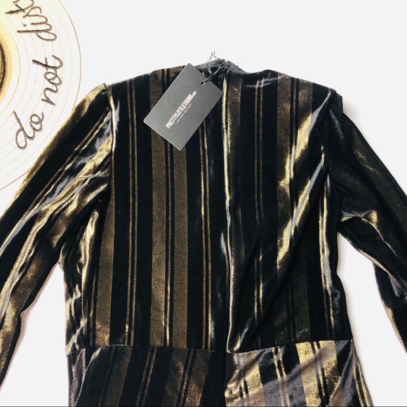 Pretty Little Thing Velvet Stripe Plunge Playsuit - Picture 10 of 12